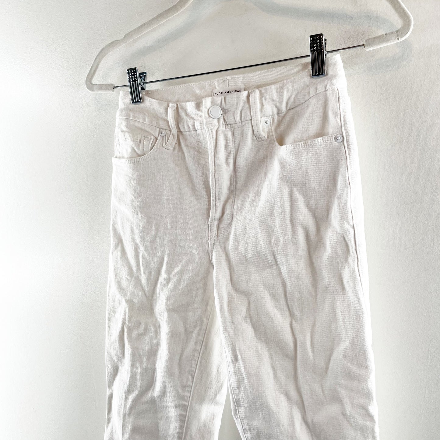 Good American Good Straight High Rise Raw Hem Jeans White 0 / 25