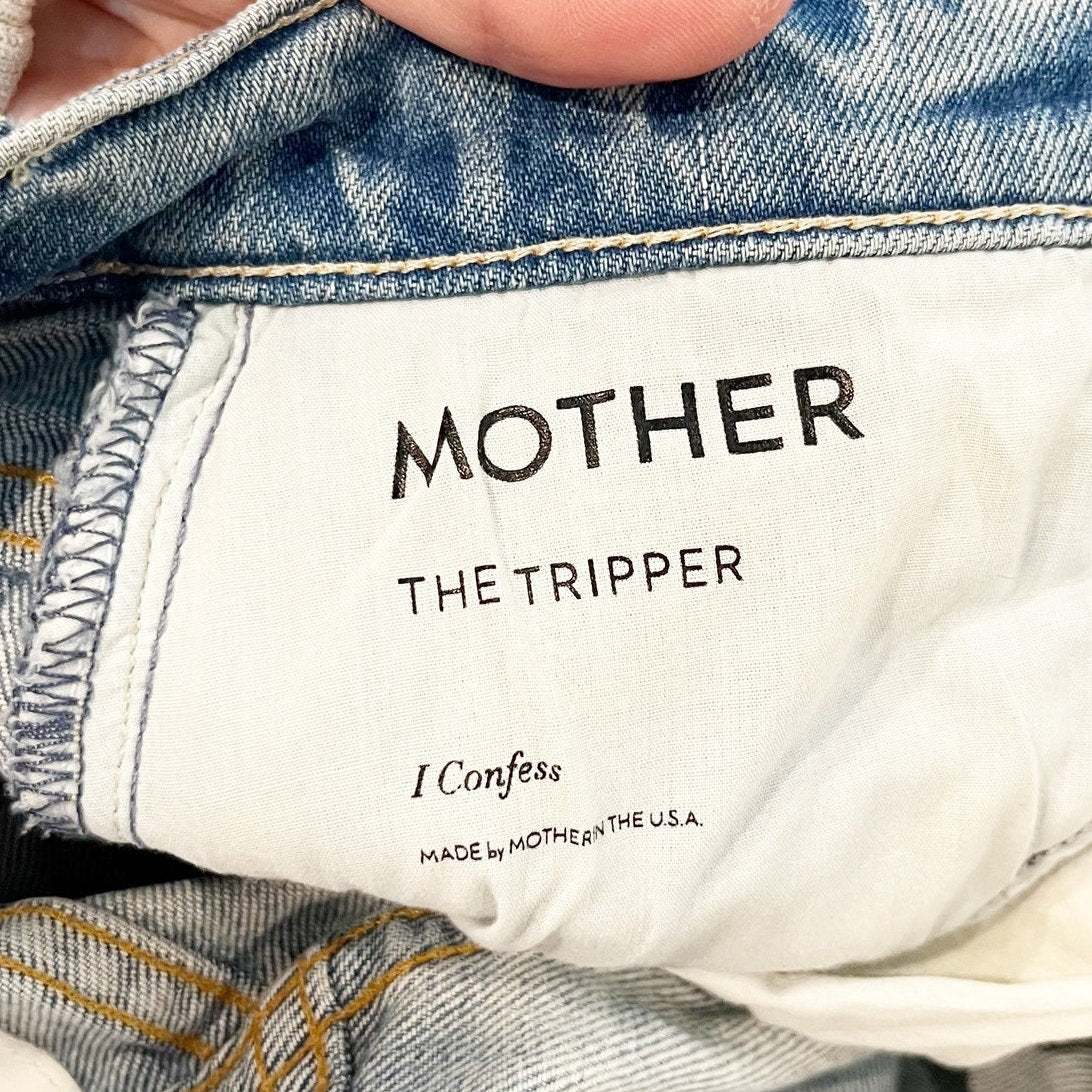 Mother The Tripper Button Fly Cropped Boot Flare Jeans in I Confess Blue 25