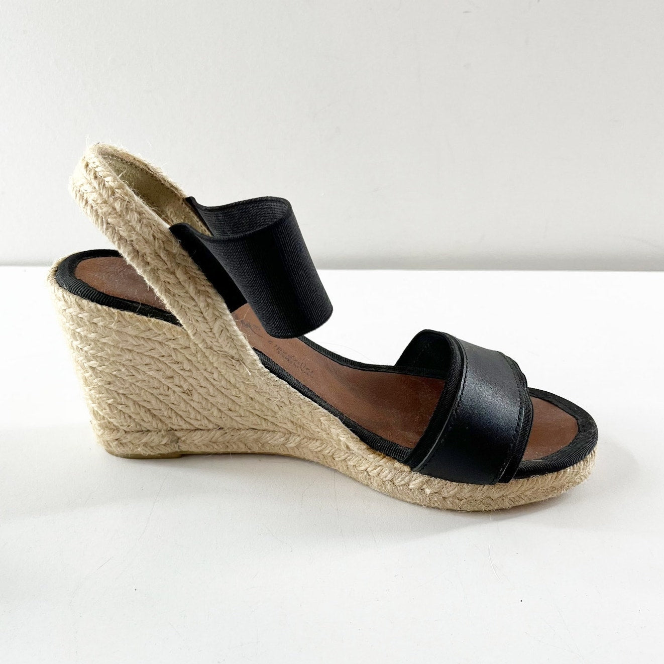 Dalson Leather Slip On Wedge Espadrilles Slingback Sandals Black 37 / US 6.5