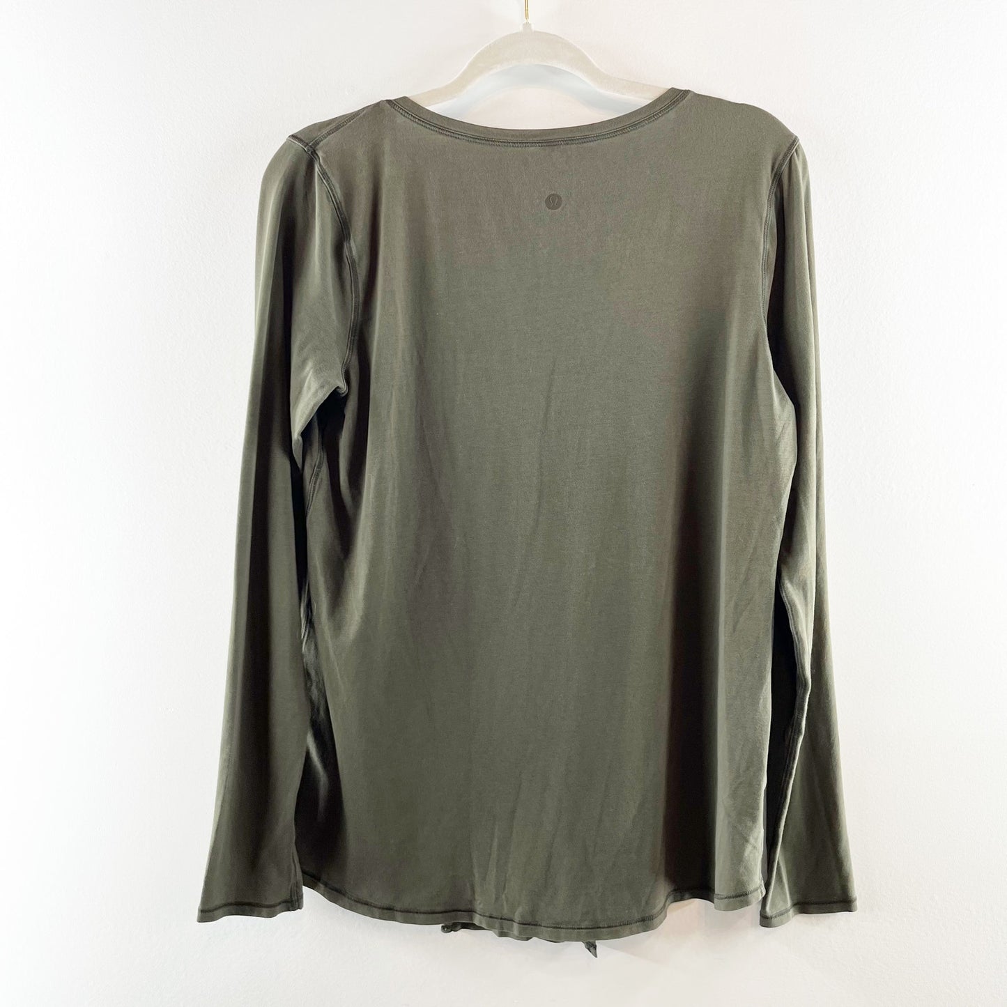 Lululemon V Neck Long Sleeve Faux Wrap Front T-Shirt Green 10