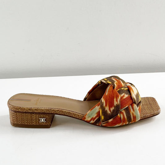 Sam Edelman Dawson Block Heel Slip On Woven Slides Sandals Sunset Orange 7.5