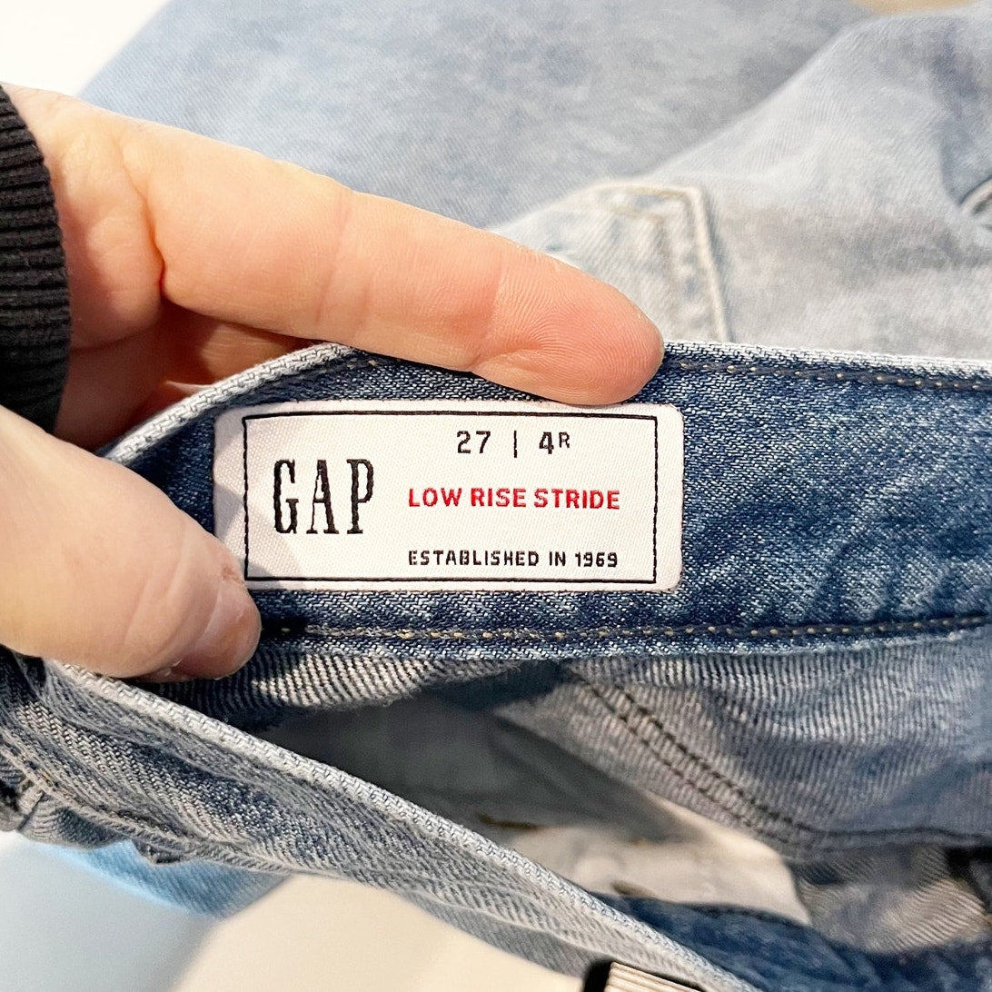 Gap Low Rise Distressed Denim Stride Wide-Leg Jeans Light Indigo Blue 27 / 4