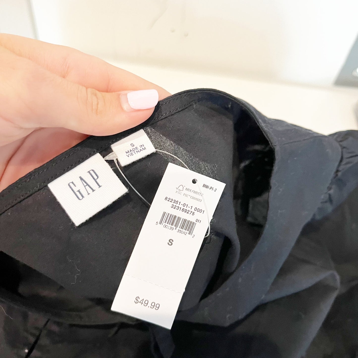 GAP Poplin Puff Sleeve Tie Front Blouse Top Black Small