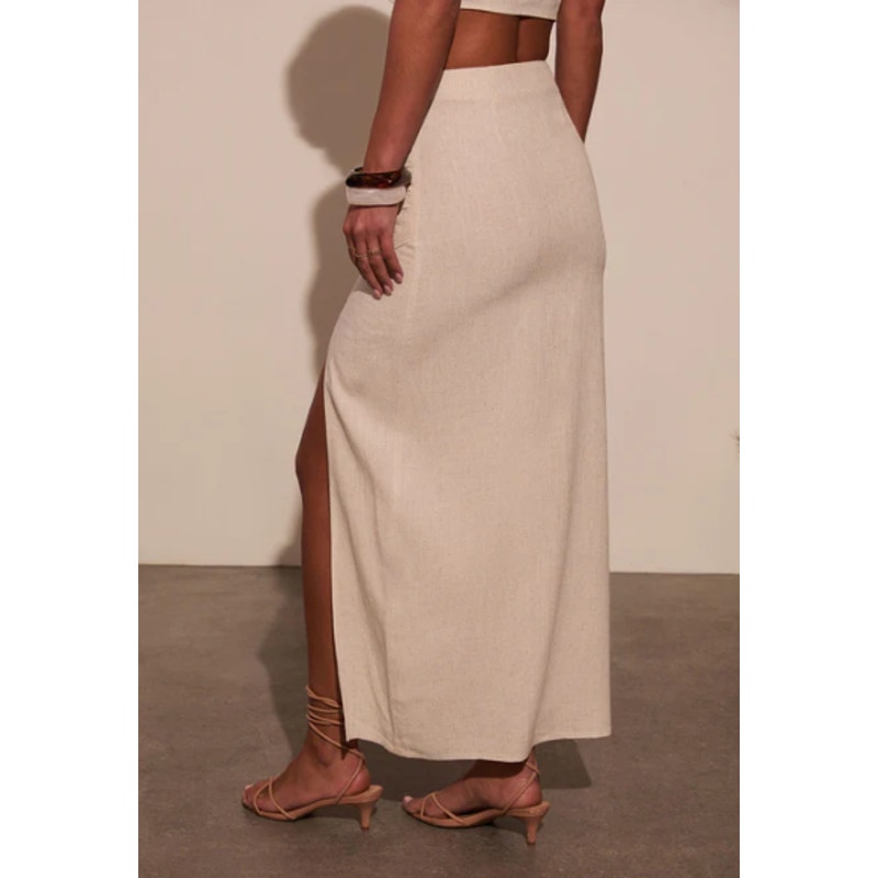 VICI Emiliana Wrap Linen Slit Maxi Skirt Tan Beige Medium
