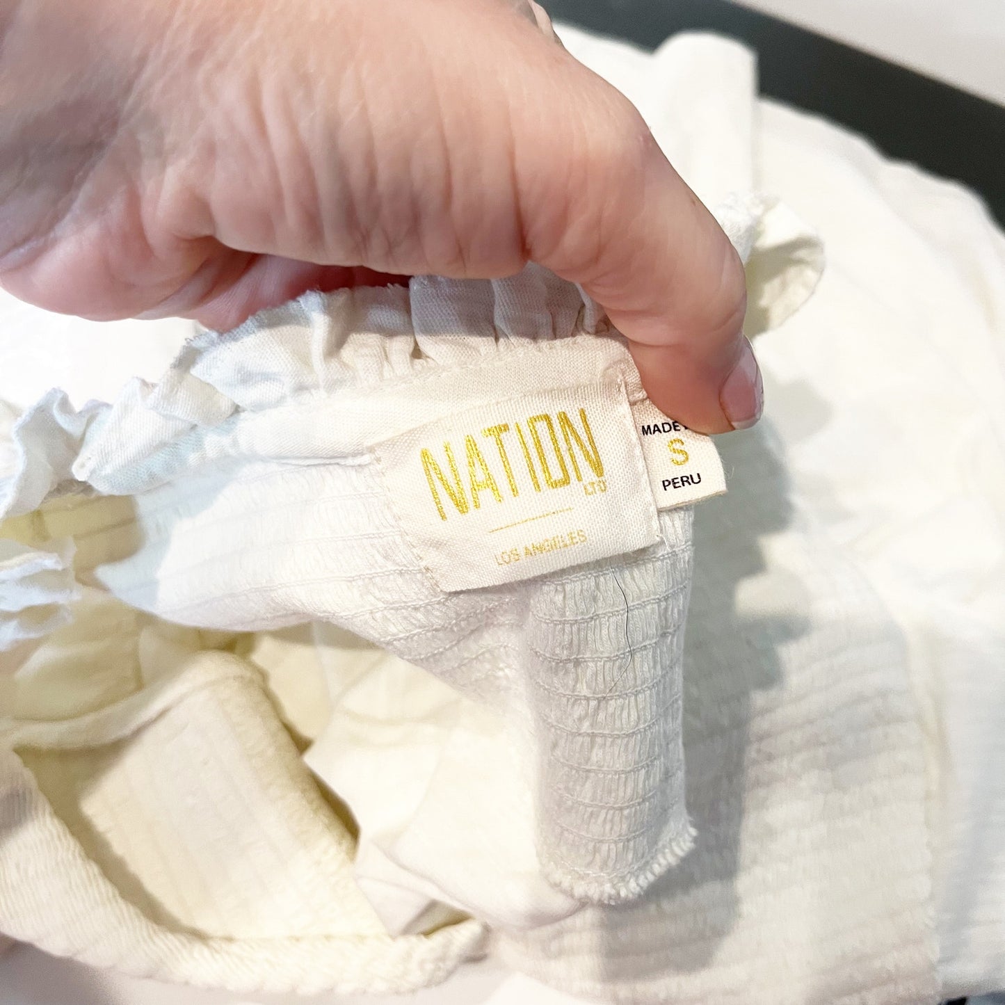 Nation LTD Ruffle Sleeve V Neck Cotton Tee Shirt Top Cream Ivory Small