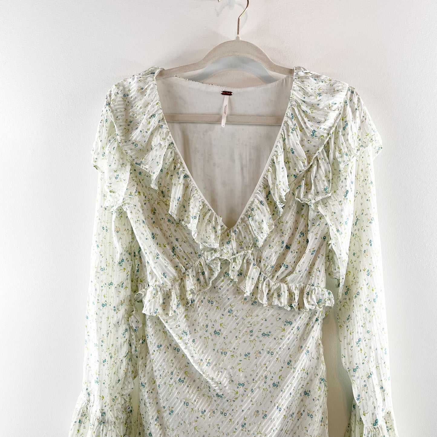 Free People Long Sleeve Sweetest Thing Floral Mini Dress Ivory Combo 6