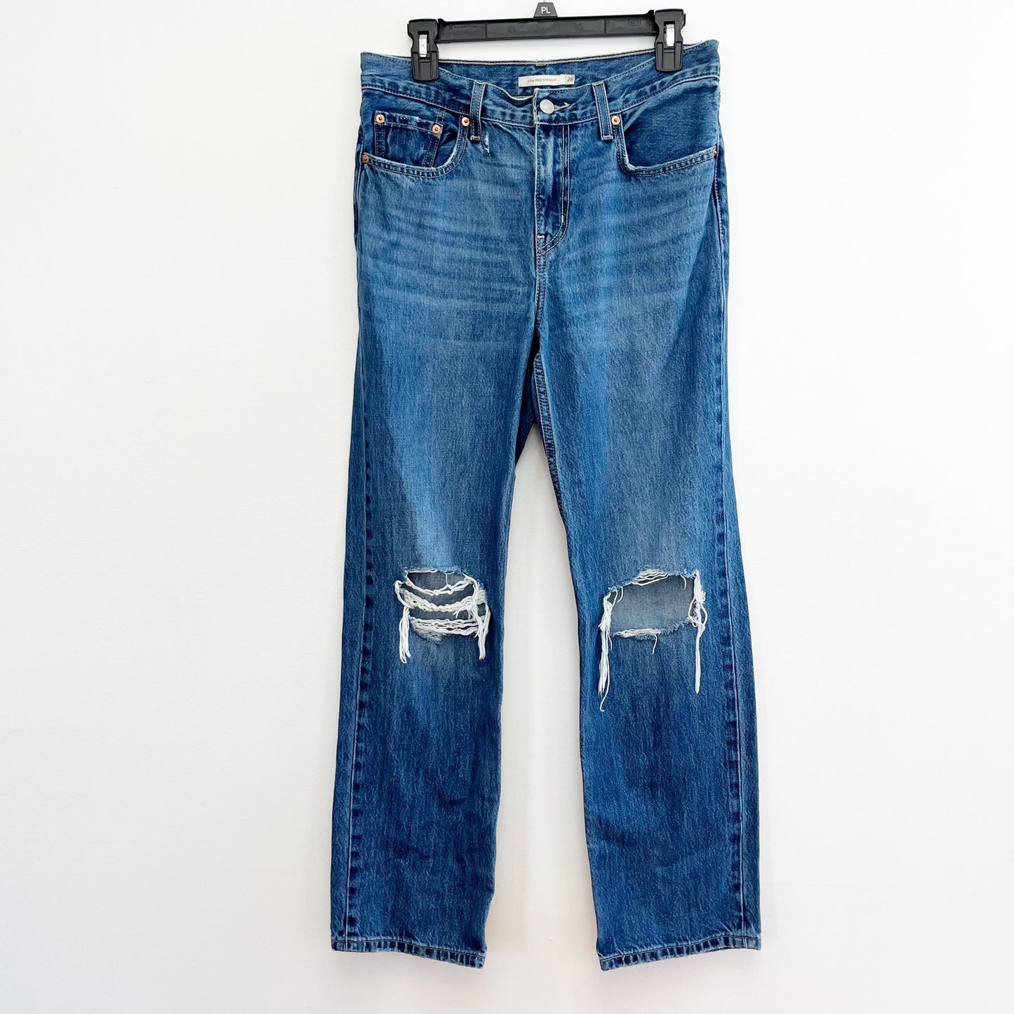 Levi's Low Pro Straight Mid Rise Busted Knees Jeans Blue 28 / 6