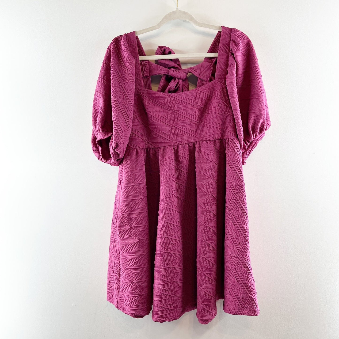 Free People Violet Tie Back Short Puff Sleeve Square Neck Babydoll Mini Dress M