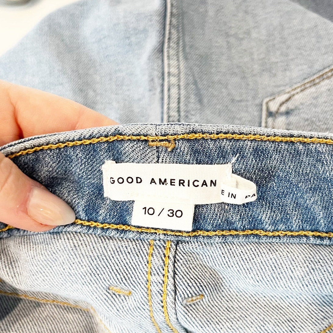 Good American High Rise Slit Front Denim Mini Skirt Blue 30 / 10