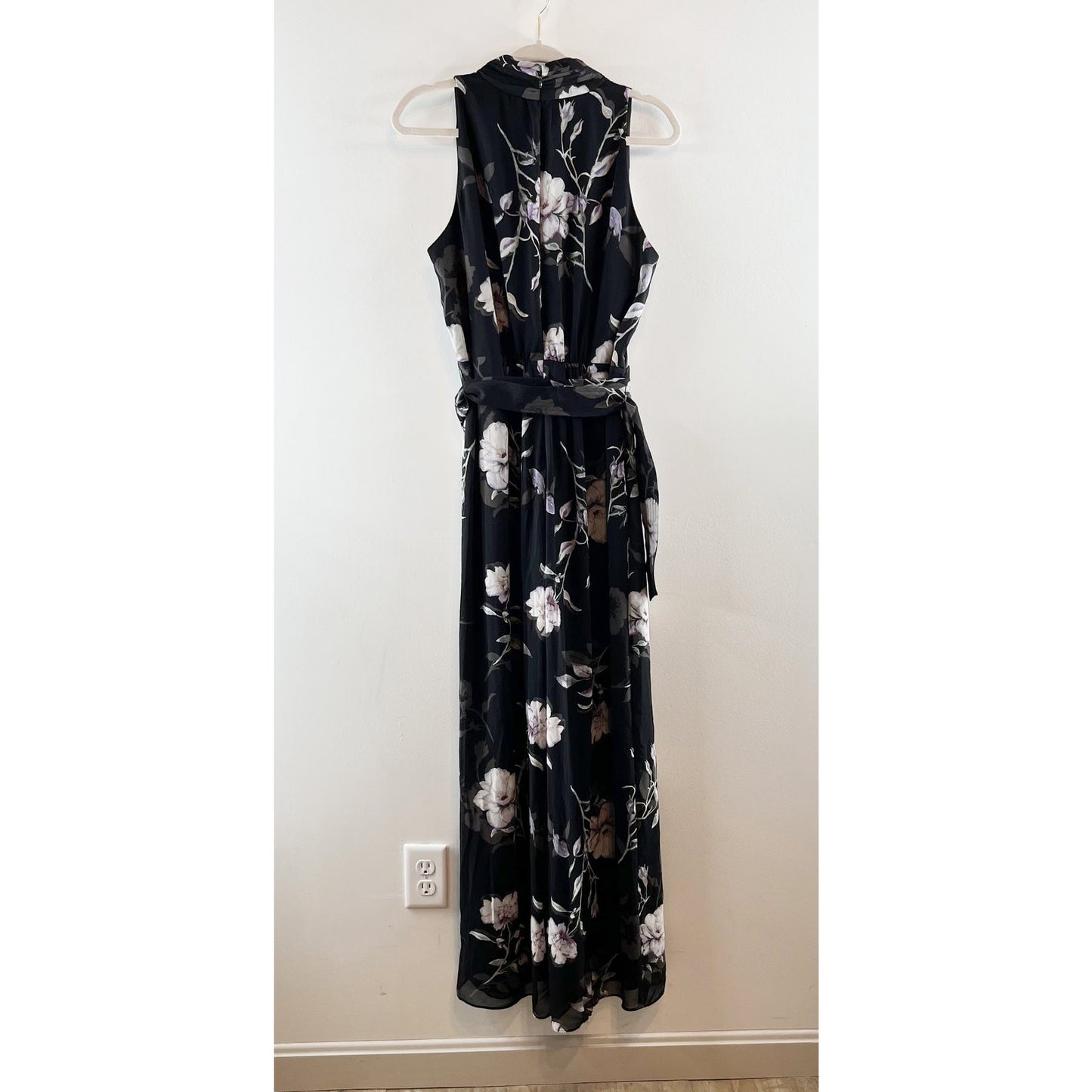 White House Black Market Floral Sleeveless Wide Leg Jumpsuit Black 12