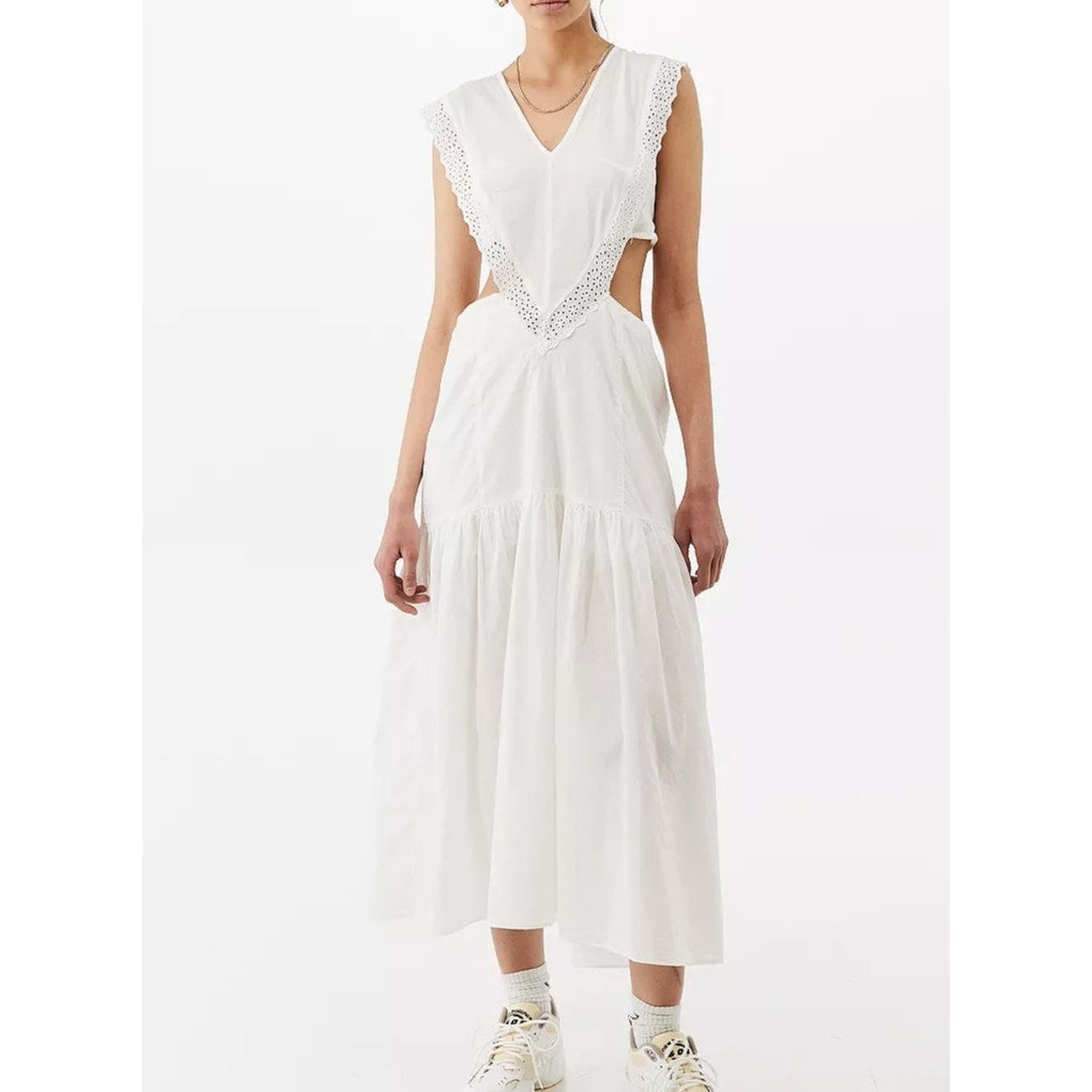 Urban Outfitters Macie Lace Apron Front Midi Dress White Small