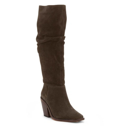 Vince Camuto Alimber Pull On Square Toe Slouch Knee High Boots Sable Brown 8