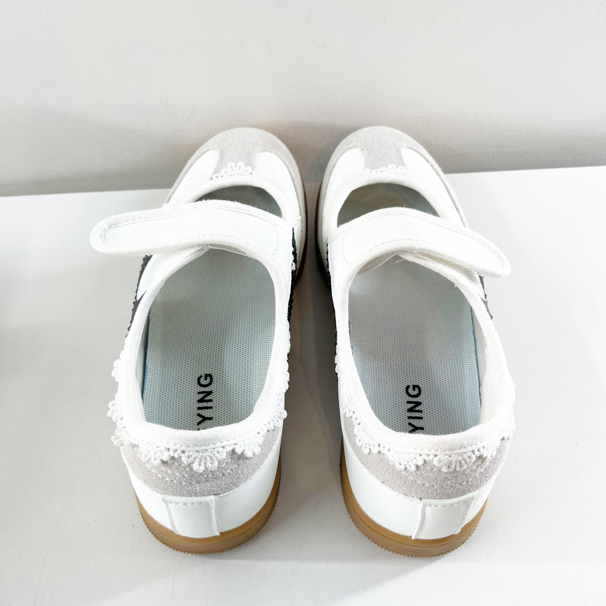 Leying Sporty Striped Ballet Flat Mary Jane Shoes Sneakers White Black 6