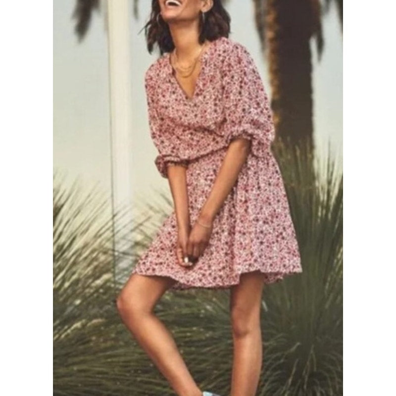 Sundry Evereve Disty Floral Smocked Waist Mini Dress Pink XS