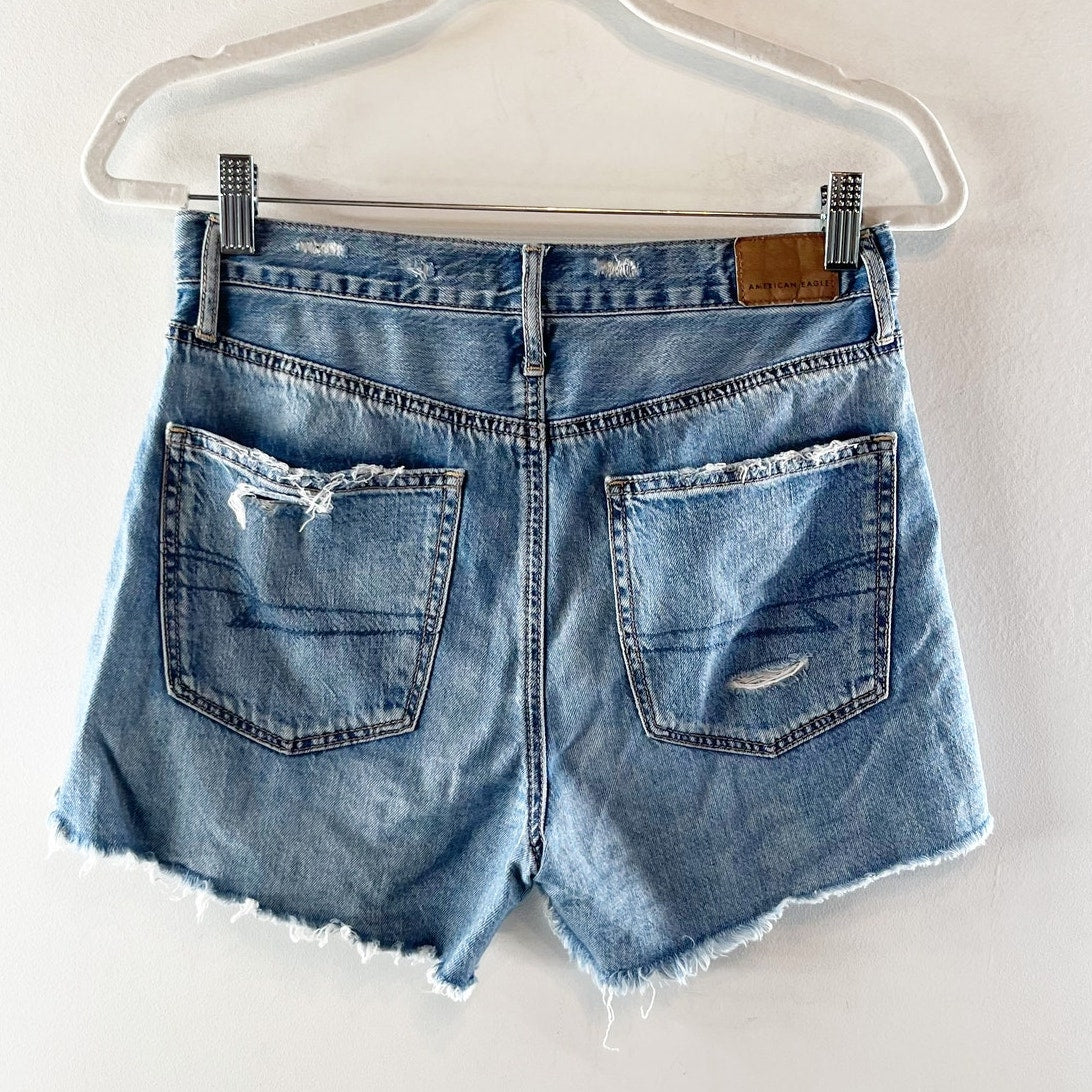 American Eagle Outfitters 90s Distressed Denim Boyfriend Shorts Blue 0