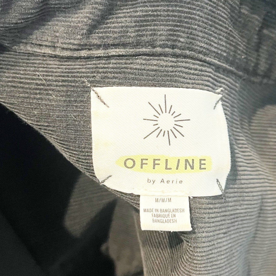 Aerie Offline Corduroy 1/2 Zip Long Sleeve Shirt Shacket Black Medium