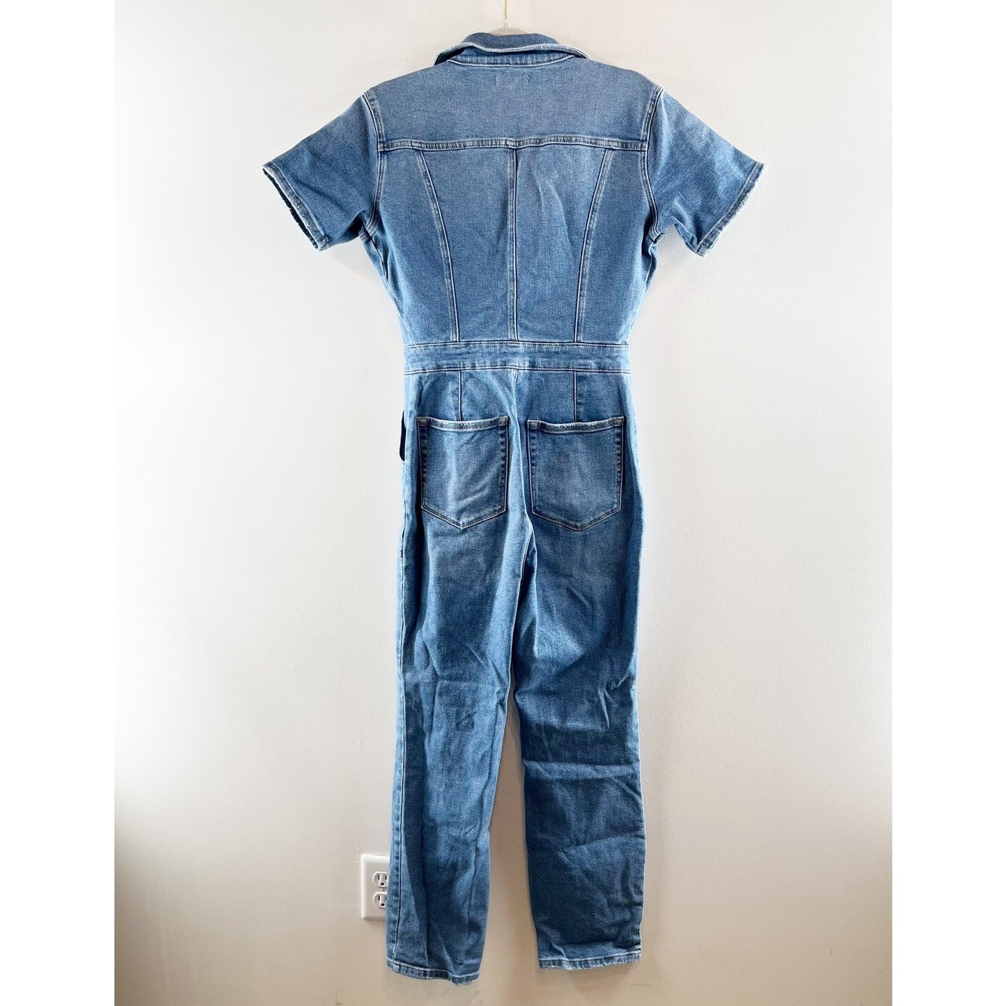 Good American Fit For Success Short Sleeve Denim Jumpsuit Blue 3 / Large