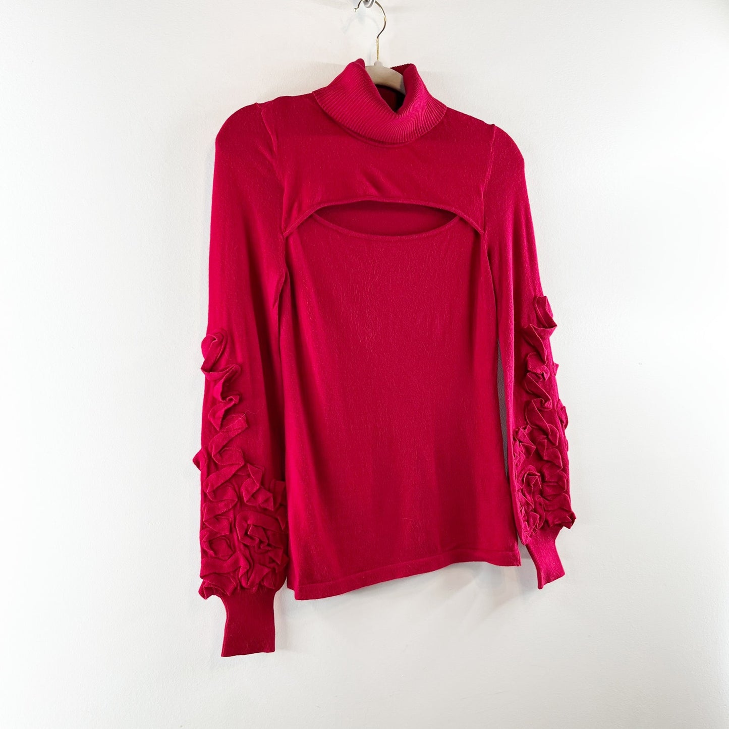 Anne Fontaine Alaina Turtleneck Sweater Cutout Floral Embellished Red 38 / 8