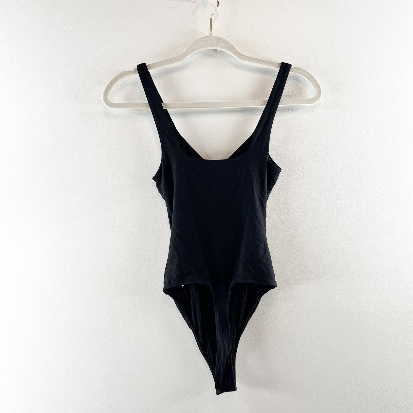 Good American Smocked Front Ruched Tank Top Bodysuit Black Small