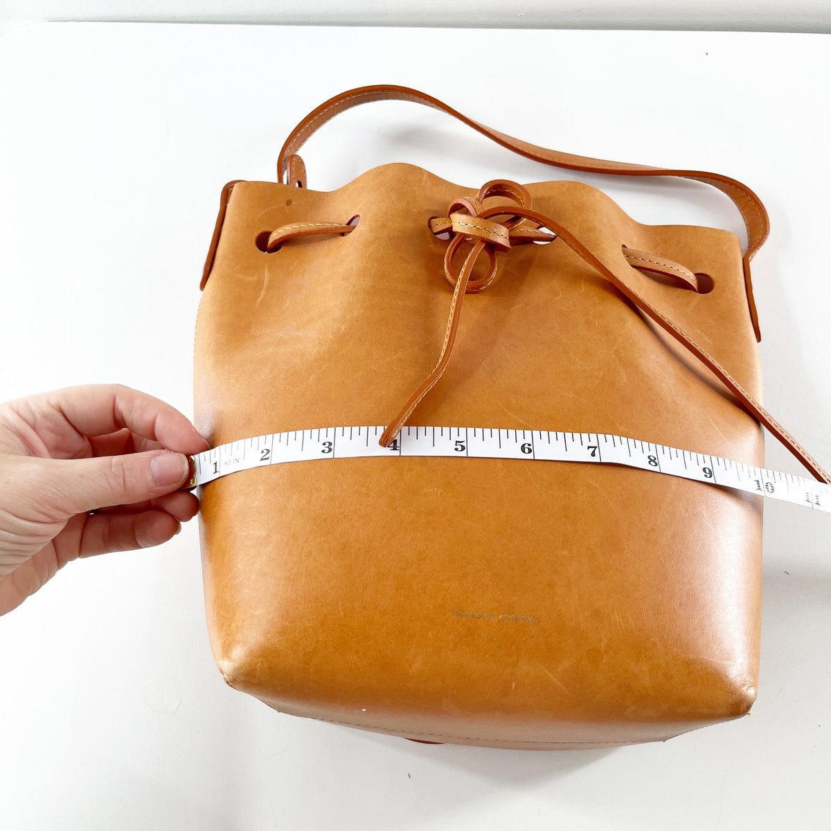 Mansur Gavriel Leather Crossbody Bucket Bag Purse Cognac Brown Tan