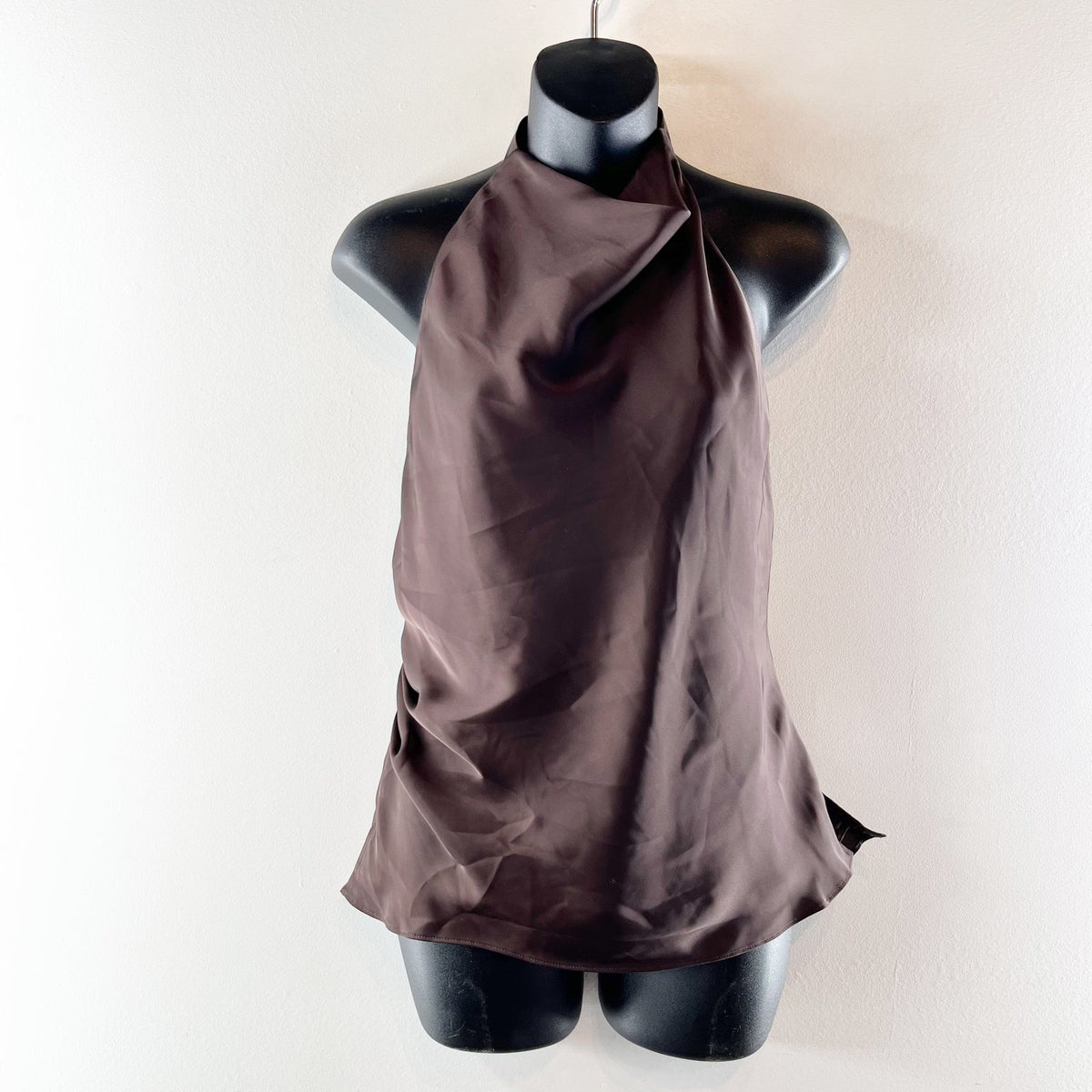 Aritzia Audience High Neck Halter Satin Tank Top Mocha Brown 4