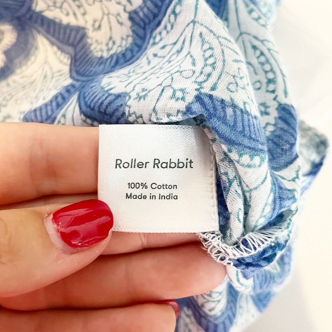 Roller Rabbit Jemina Kurta 3/4 Sleeve Split Neck Tunic Top Blue White Medium