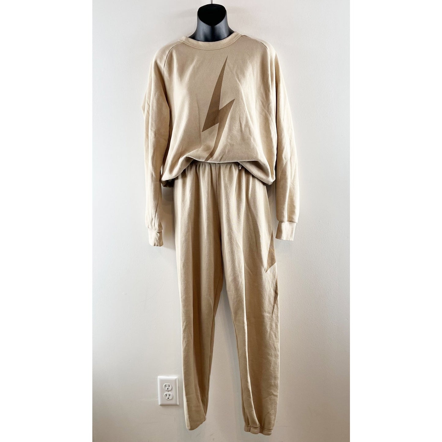 Aviator Nation Lightning Bolt Crewneck Sweatshirt Sweatpants Matching Set Sand S