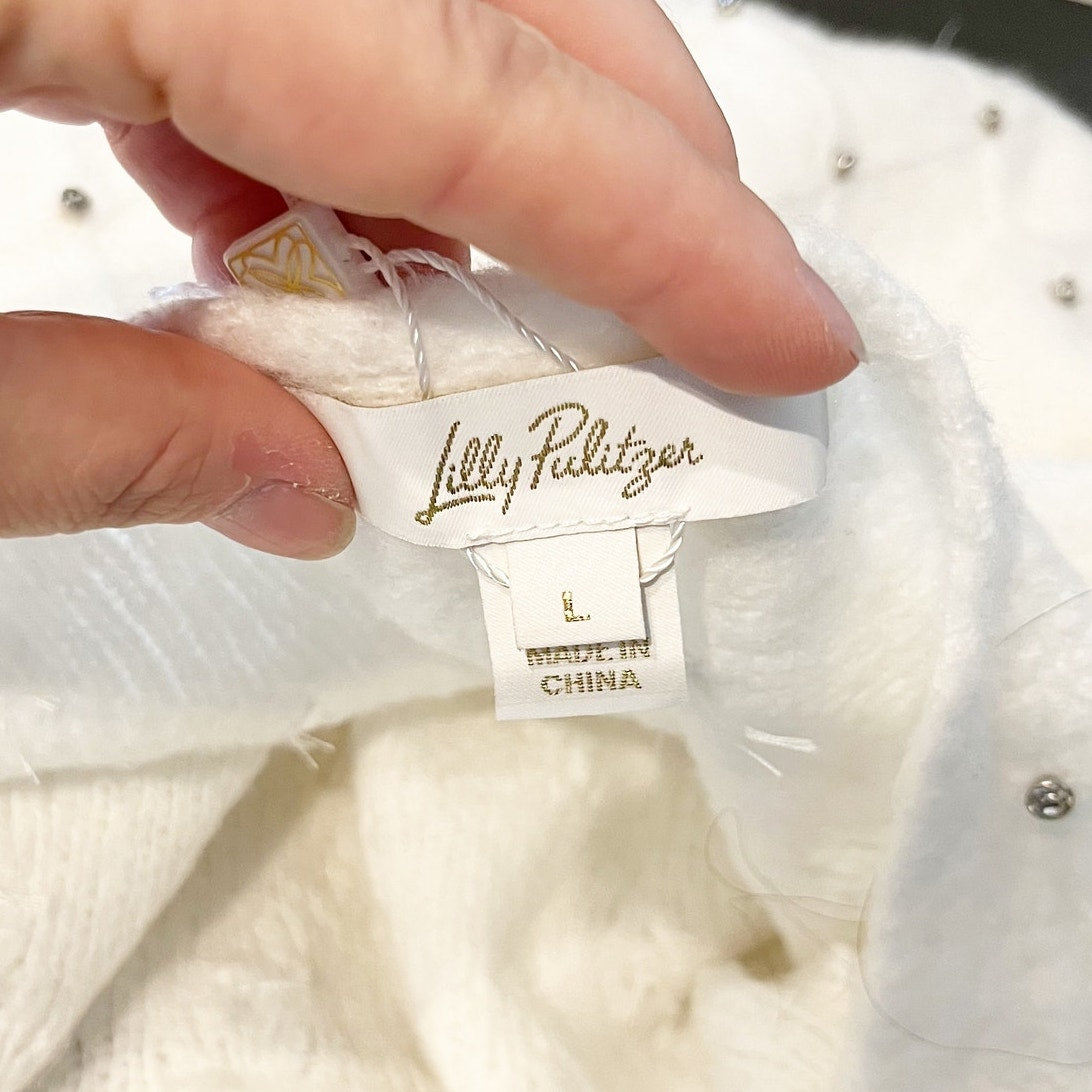 Lilly Pulitzer Veronita Long Sleeve Crewneck Embellished Sweater Cream Large