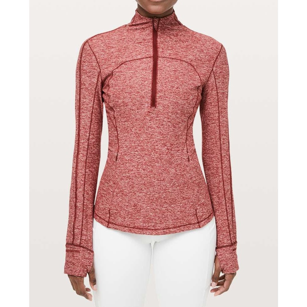 Lululemon Run Briskly 1/2 Zip Pullover Jacket Heathered Dark Sport Red 8