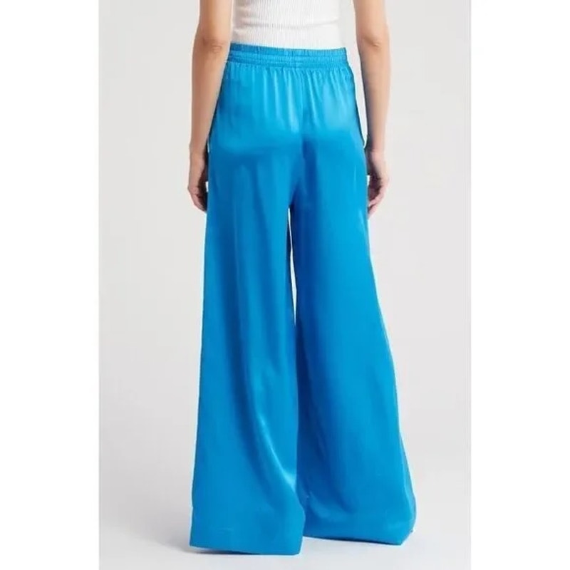 Show Me Your Mumu High Rise Wide Leg Satin Irwin Pants Blue Large