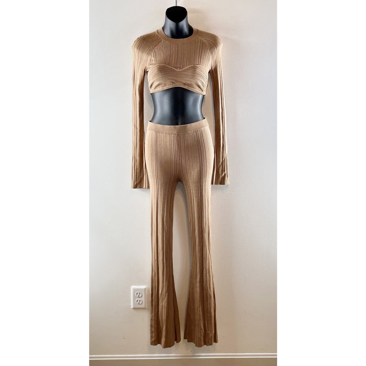 Michael Costello x REVOLVE Kadri Crop Ribbed Knit Top & Kadri Pant Set Brown S