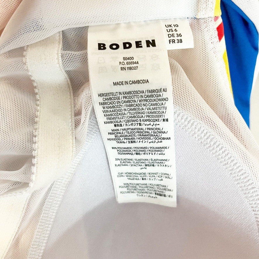 Boden Porto One Shoulder Flower Floral Rainbow One Piece Swimsuit Blue 6