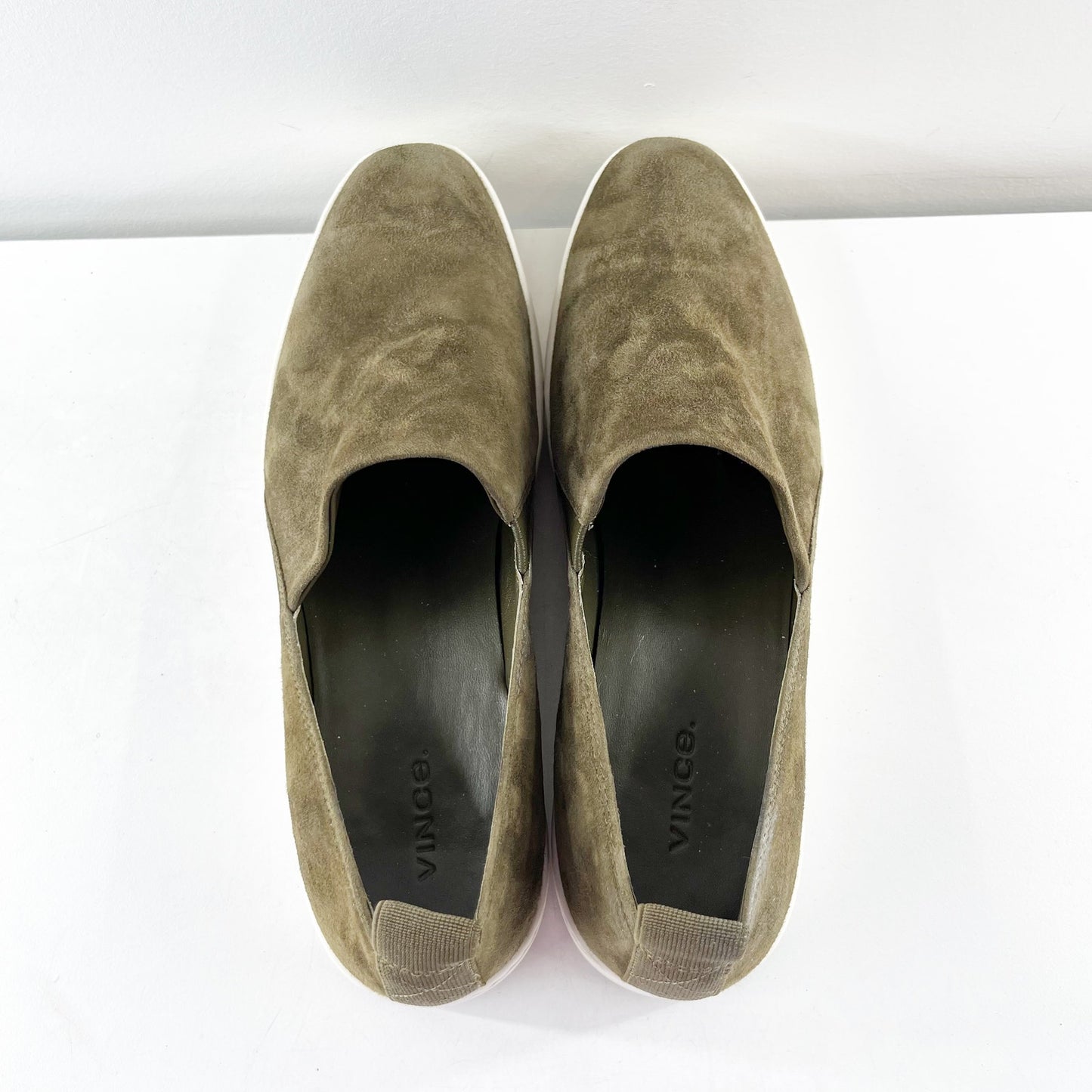 Vince Saxon Suede Slip On Platform Shoes Sneakers Green 9.5