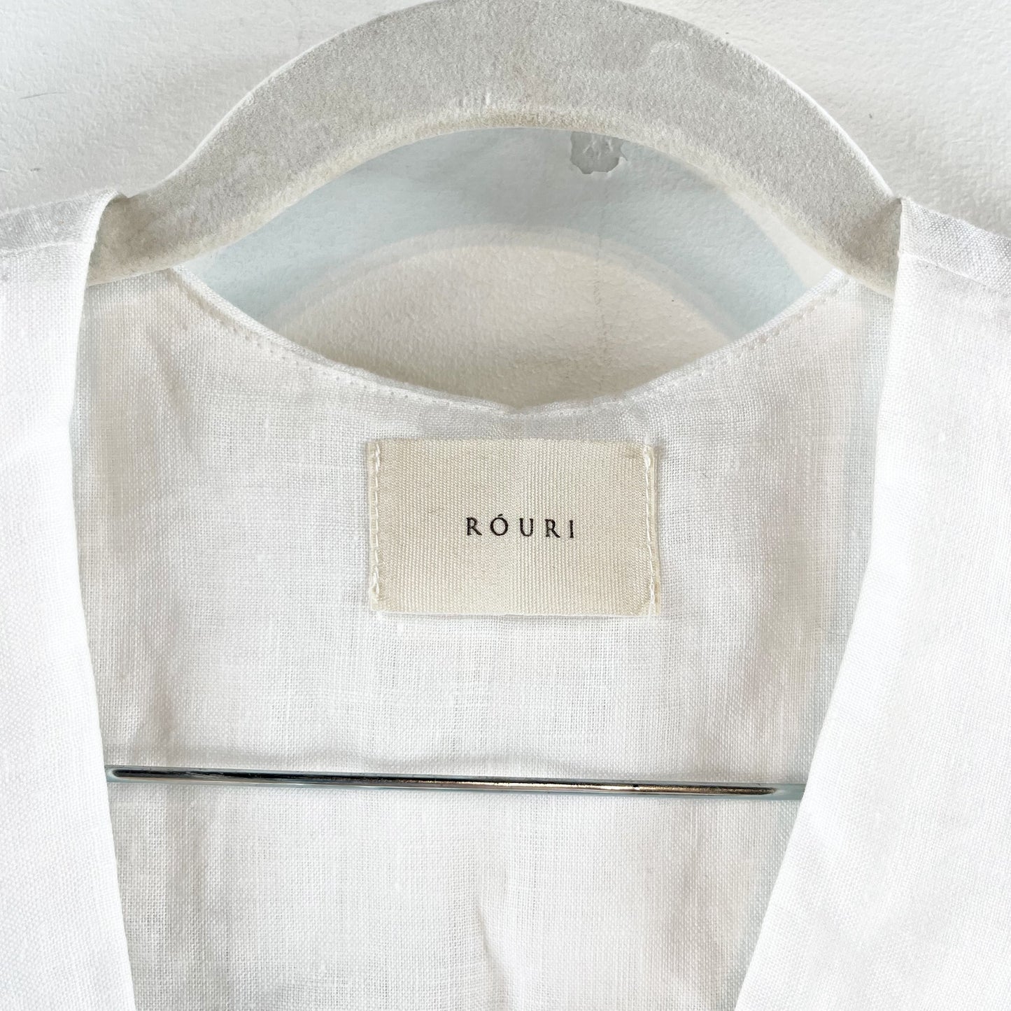 Rouri Linen Peter Pan Collar Puff Sleeve Cropped Blouse Top White Small