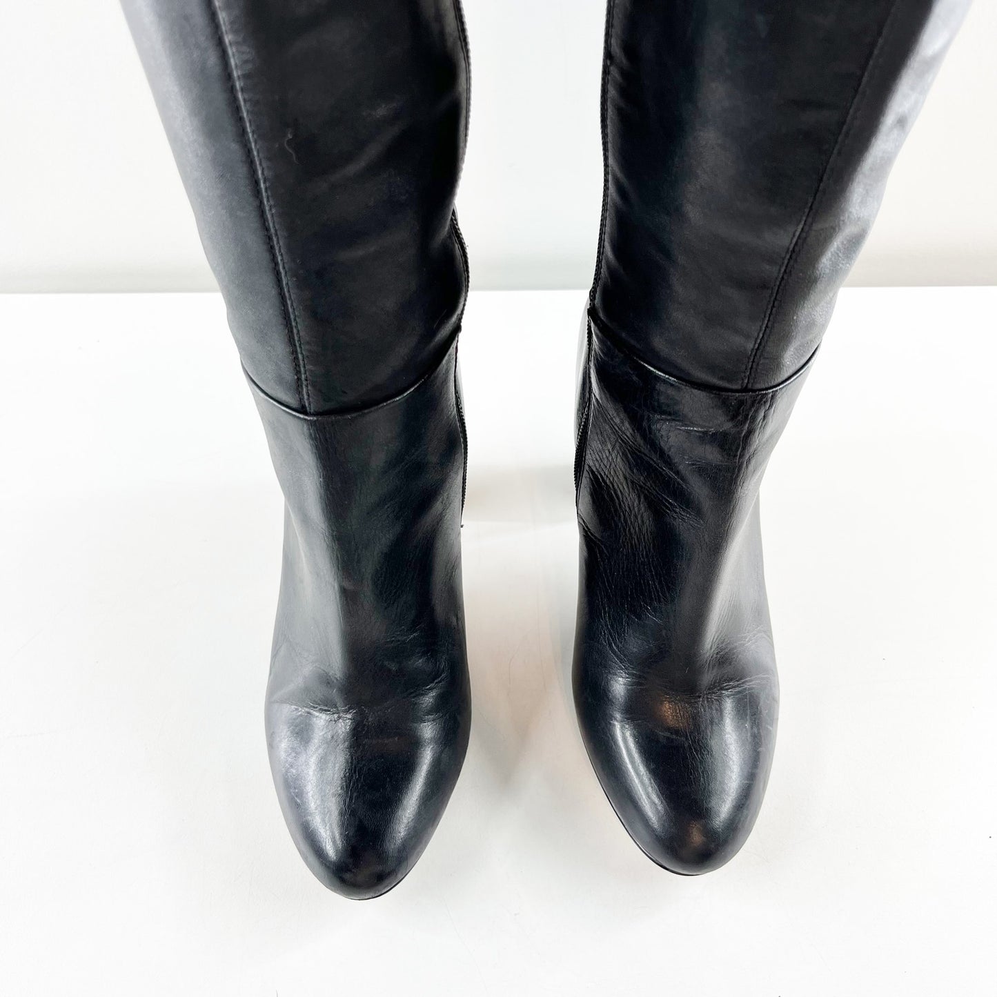 Lord & Taylor Kamille Leather Block Heel Knee High Boots Black 7.5