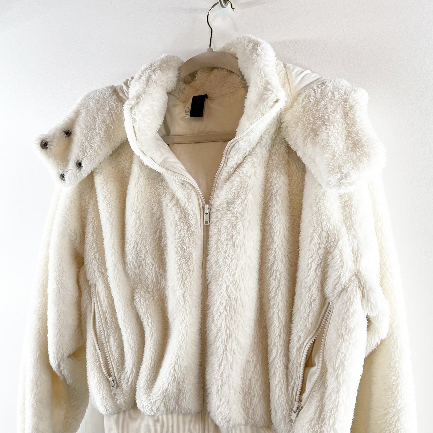 Savvi Amy Long Sleeve Full Zip Sherpa Fleece Jacket with Hood Cream Medium