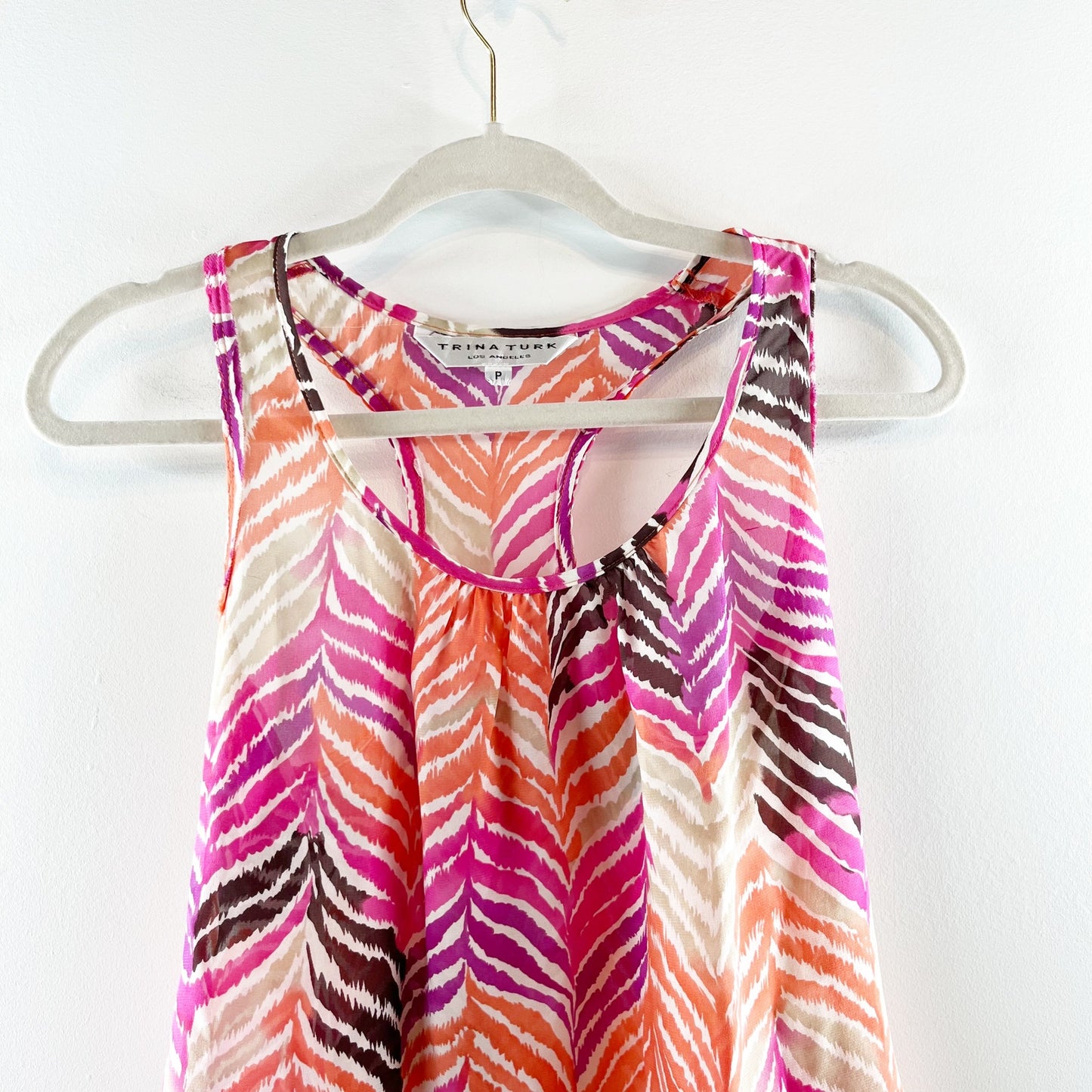 Trink Turk Rainbow Racerback Multicolor 100% Silk Tank Top Pink Orange Small