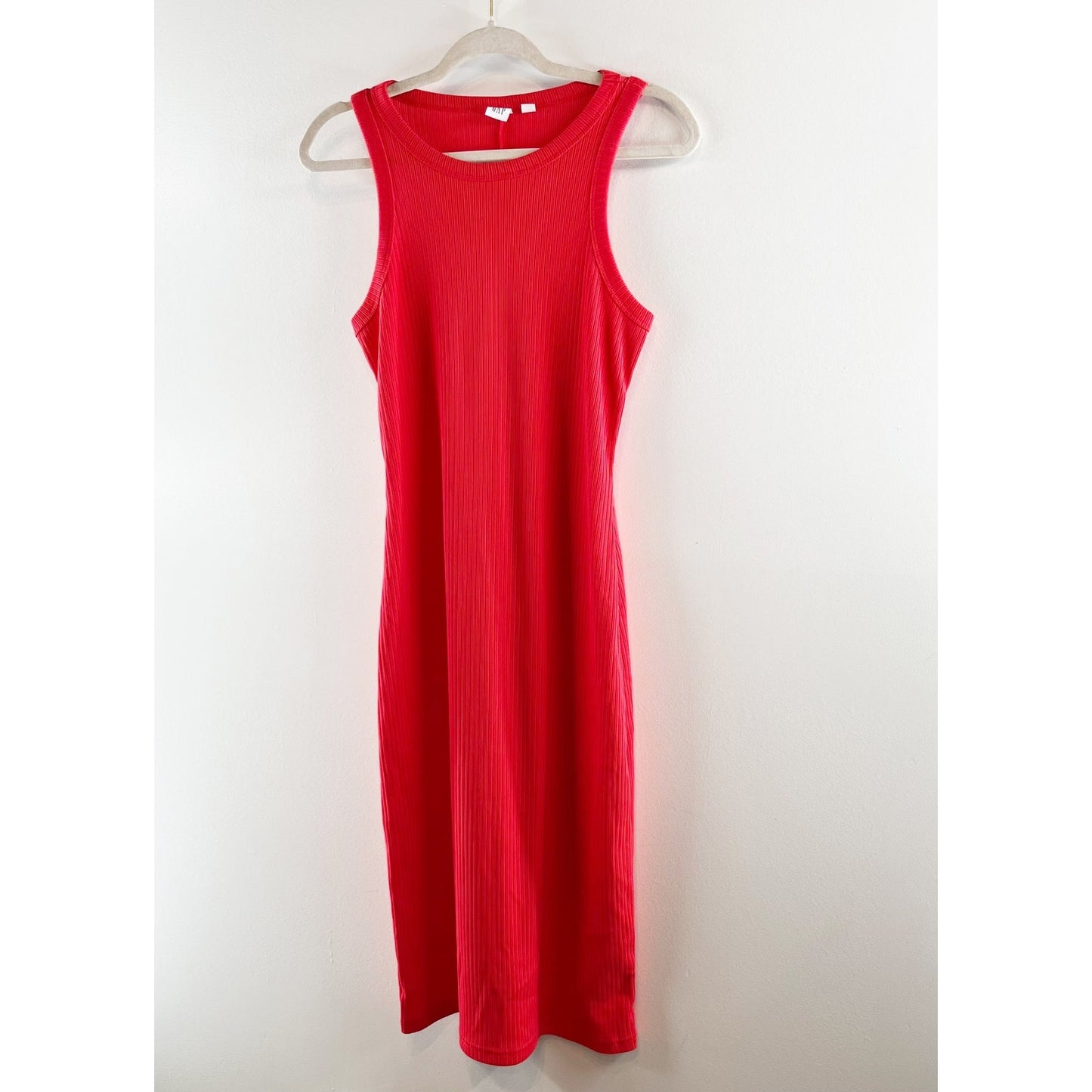 Gap Sleeveless Crewneck Straight Cut Fitted Ribbed Tank Midi Dress Red XS