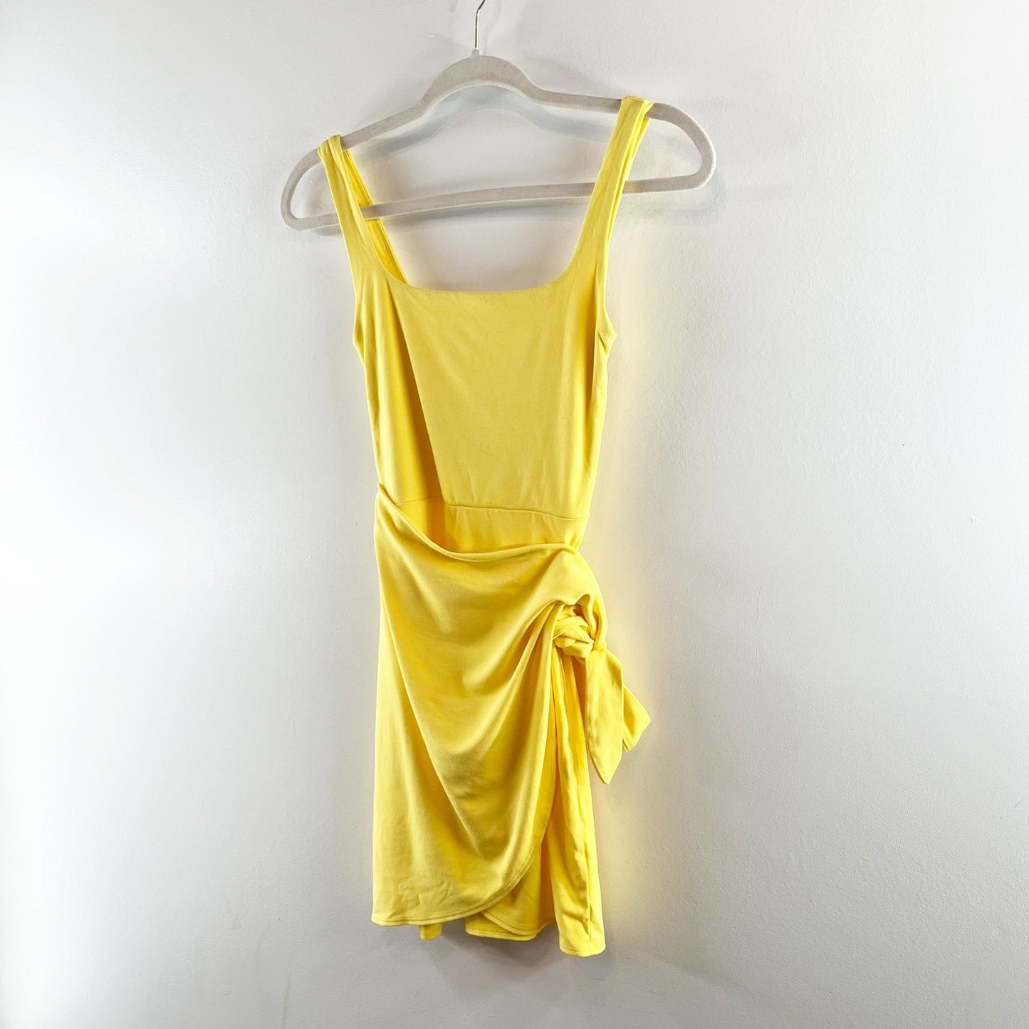 Wilfred Aritzia Saturn Square Neck Wrap Stretch Mini Dress Sunflower Yellow XS