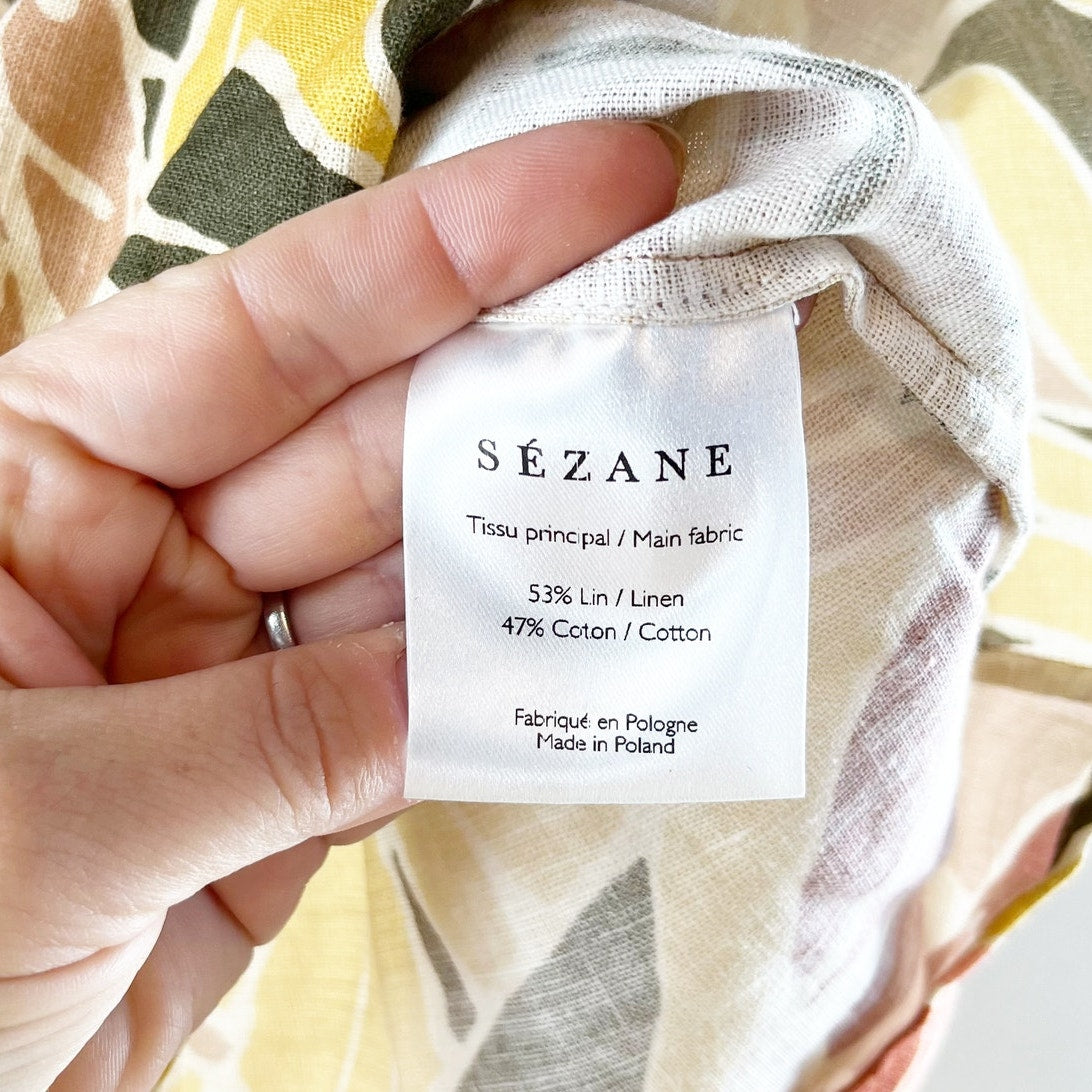 Sezane Tropical Print Scoopneck Tie Strap Linen Cotton Tank Top Yellow 36 / US 4