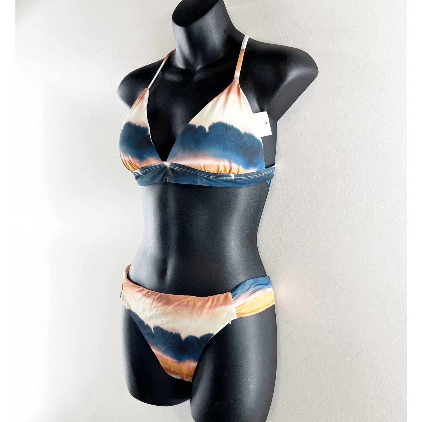 Lucky Brand Tie Dye Ombre Striped Two Piece Bikini Swimsuit Blue Orange Large