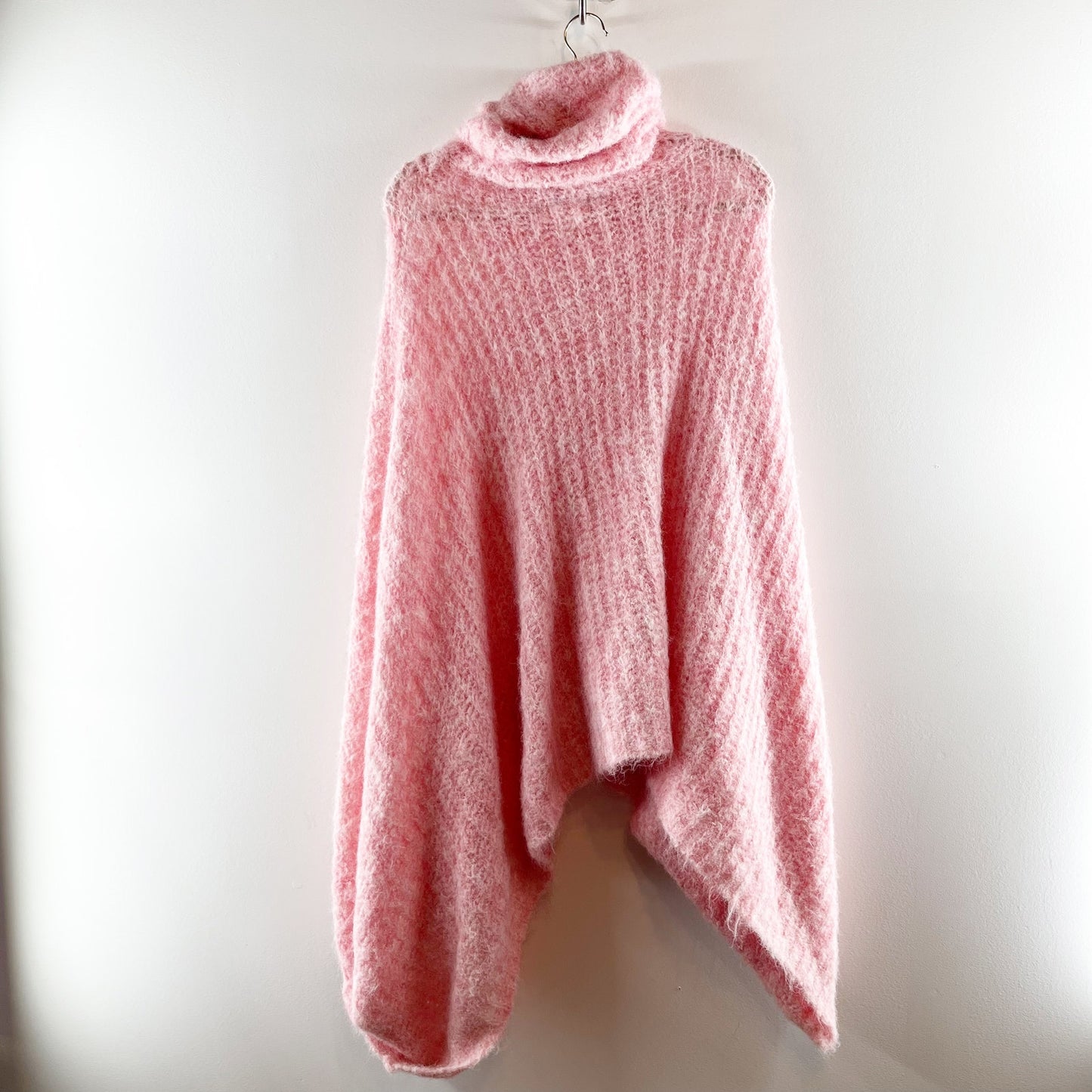 Anthropologie Funnel Neck Oversized Soft Knit Poncho Sweater Pink One Size