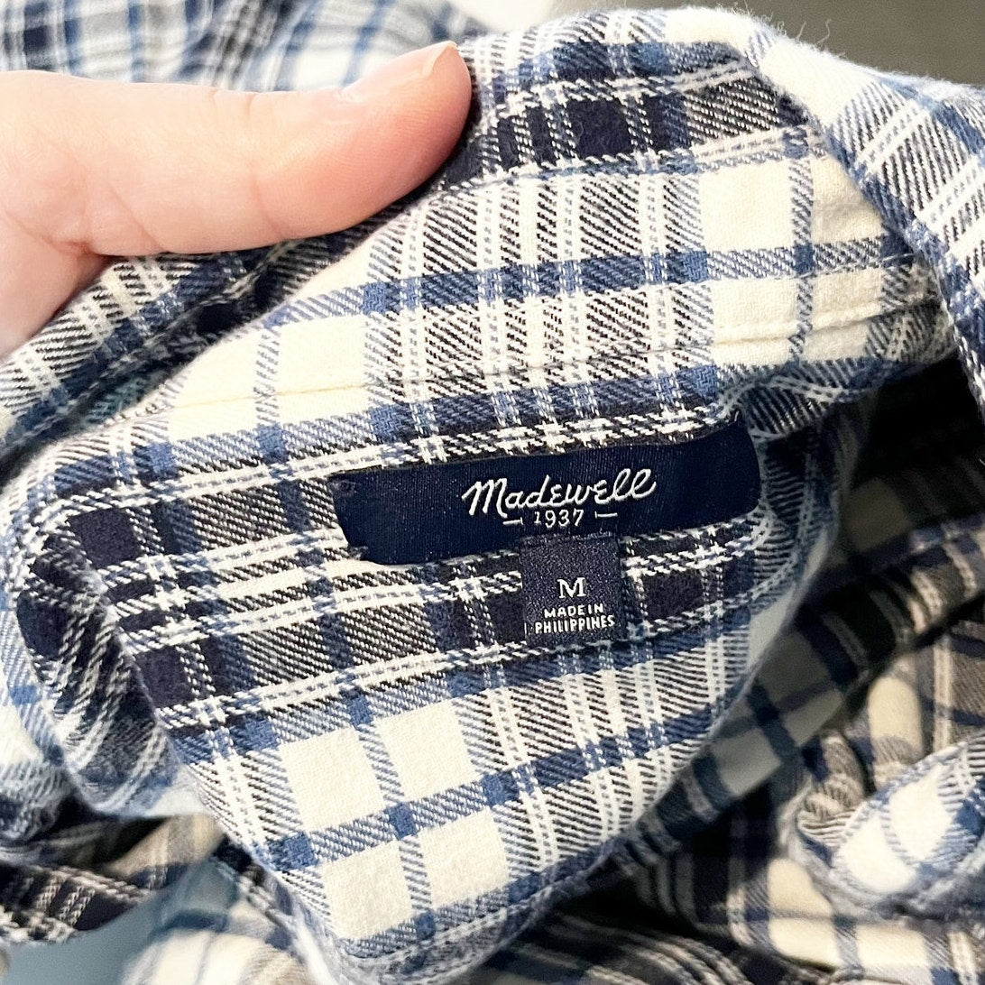 Madewell Lawton Plaid Button Up Boyfriend Long Sleeve Flannel Shirt Blue Medium