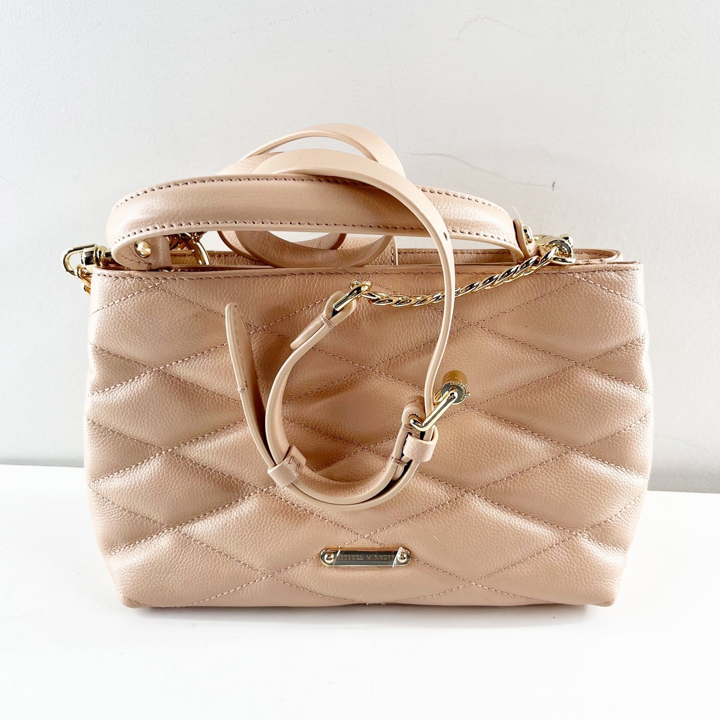 Rebecca Minkoff Edie Tophandle Quilted Crossbody Bag Purse Beige Pink