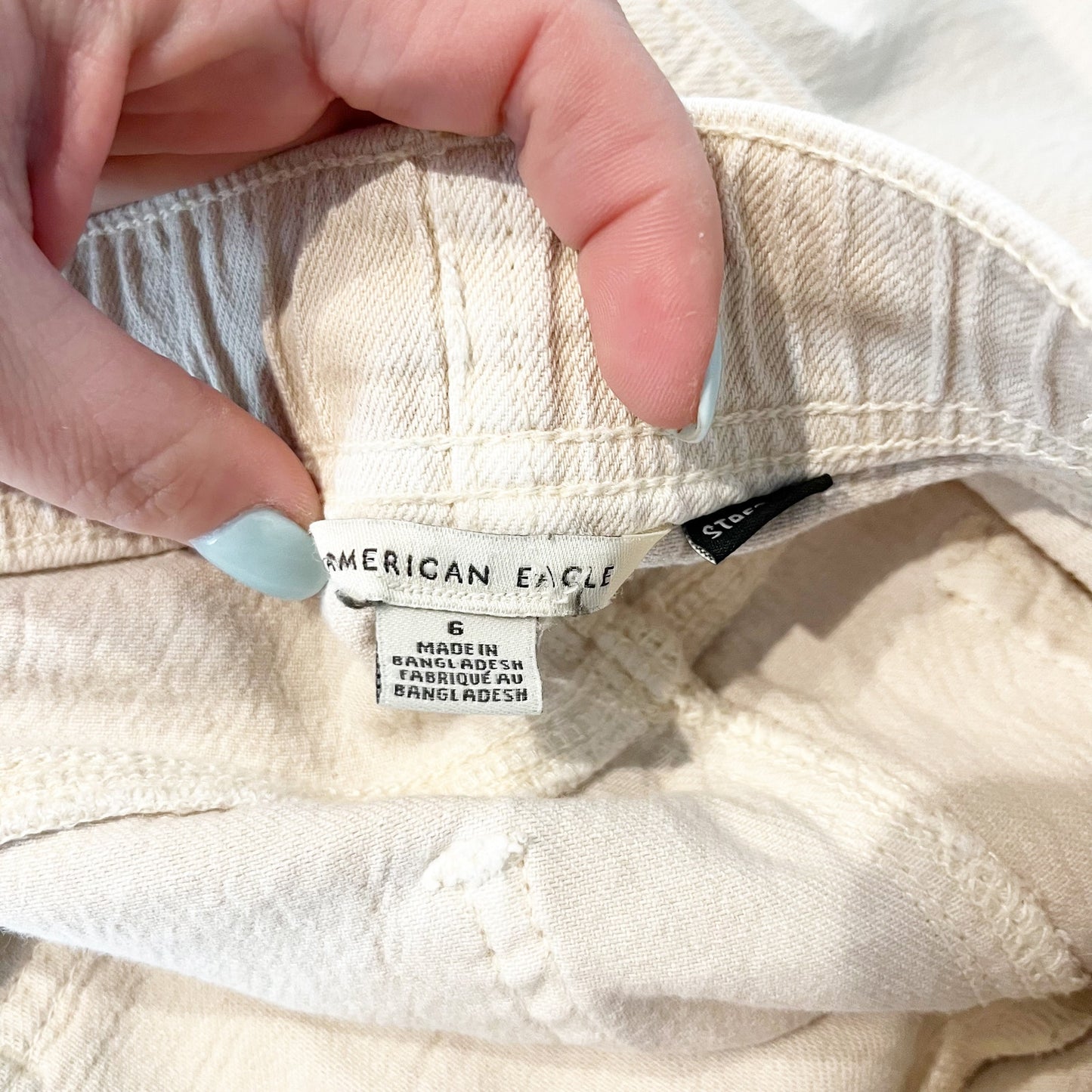 American Eagle Outfitters Tomgirl High Rise Drawstring Frayed Hem Short Beige 6