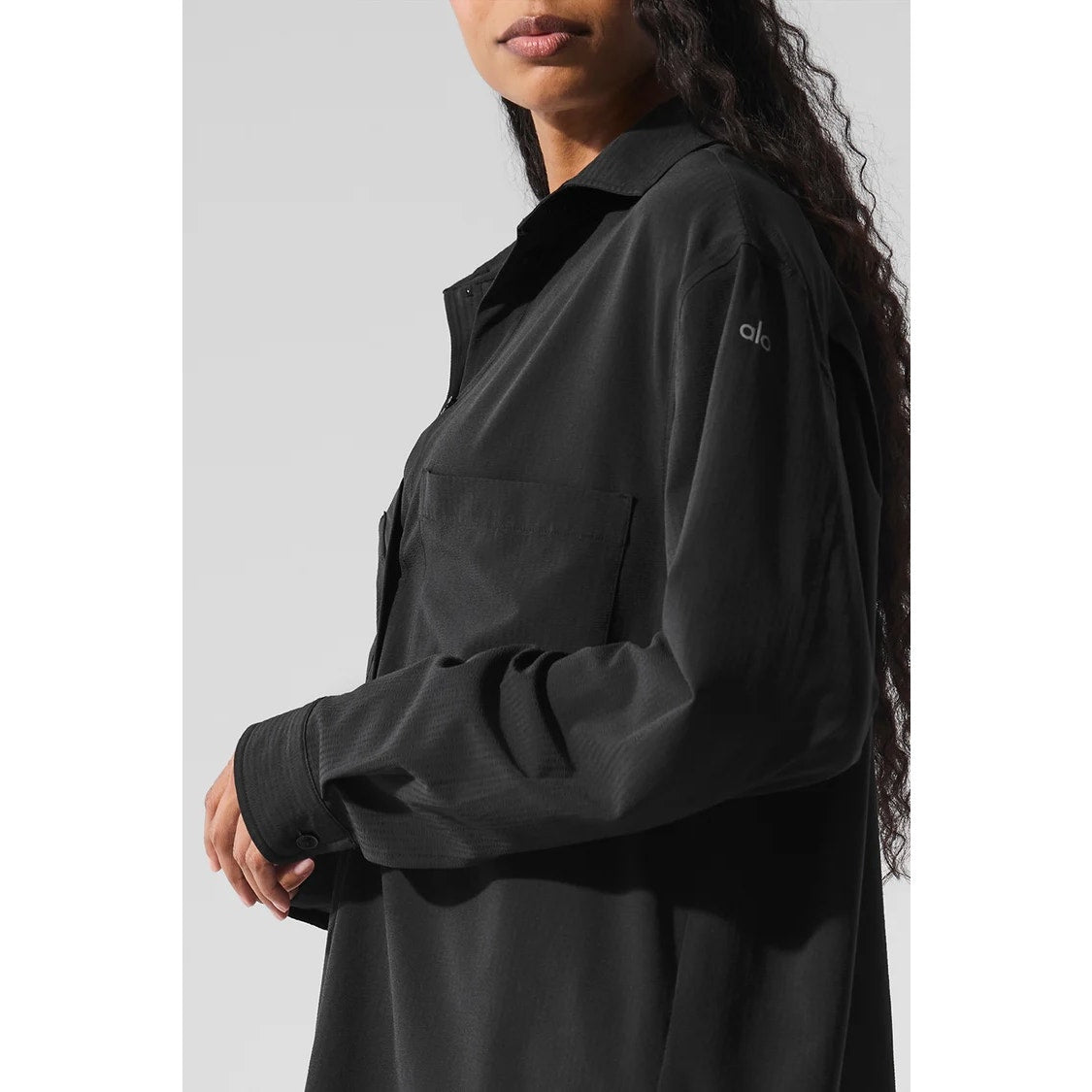 Alo Dreamscape Button Down Long Sleeve Shirt Top Black XS