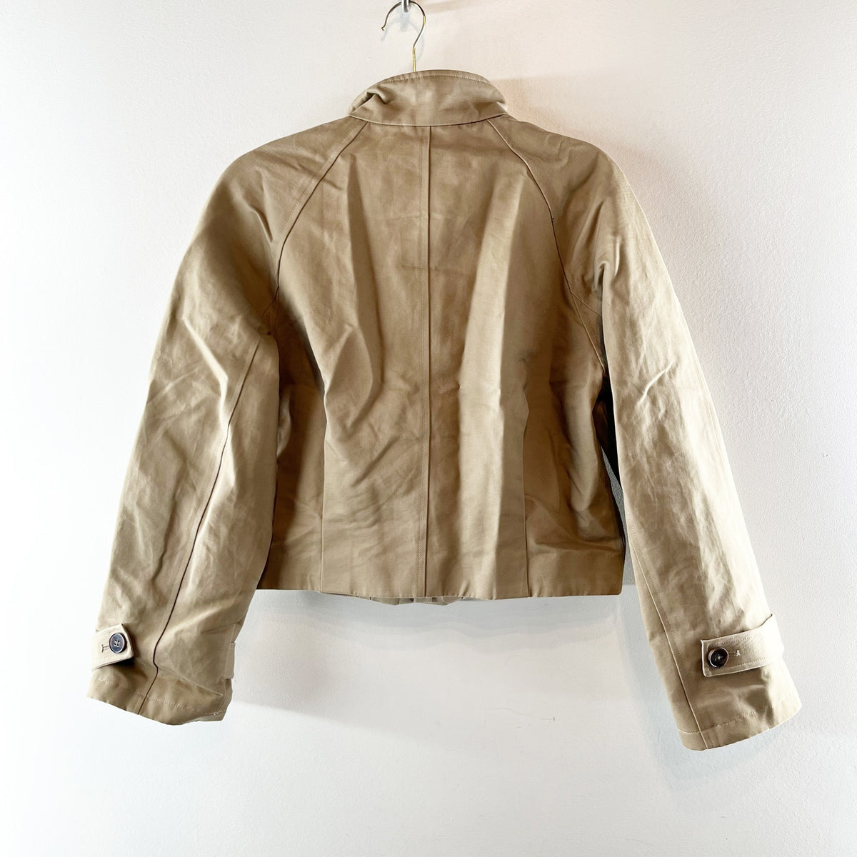 M&S Stand Collar Bomber Cropped Trench Coat Jacket Tan Beige 4