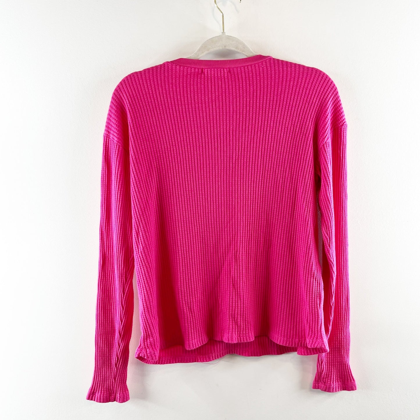Sundry Evereve Long Sleeve Henley Waffle Thermal Snap Tee Pink XS