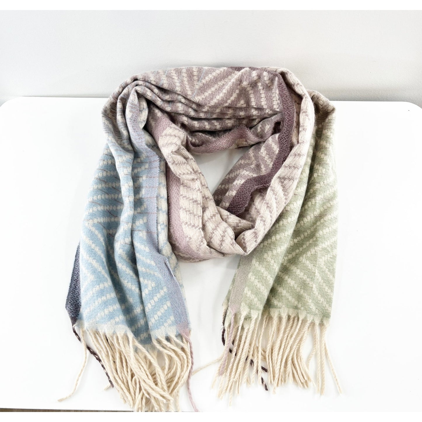 Chevron Fringe Trim Blanket Scarf Pink Green Blue