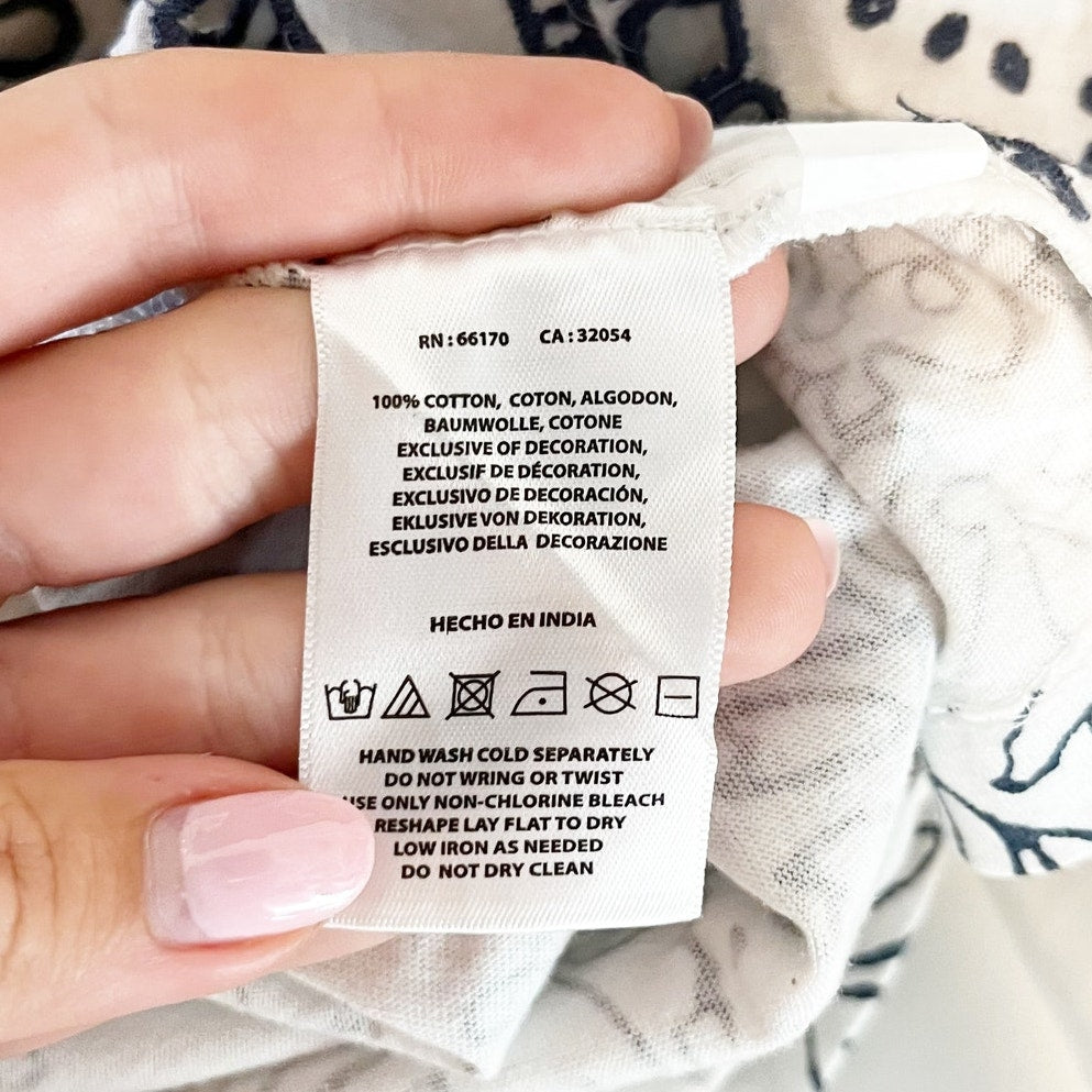 Maeve Anthropologie Ester Embroidered Tee Shirt Top White Blue XS
